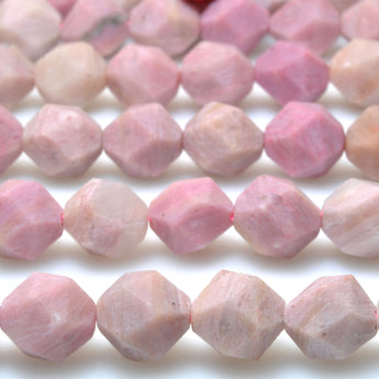 Natural Pink Rhodonite star cut matte faceted nugget beads wholesale gemstone for jewelry making