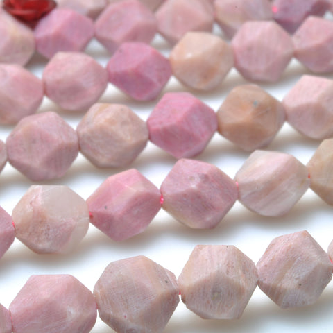 Natural Pink Rhodonite star cut matte faceted nugget beads wholesale gemstone for jewelry making