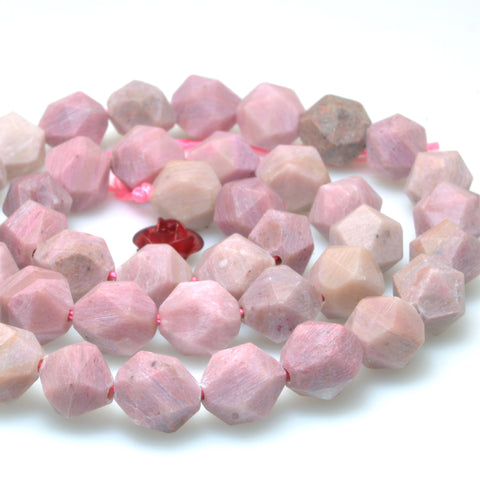 Natural Pink Rhodonite star cut matte faceted nugget beads wholesale gemstone for jewelry making