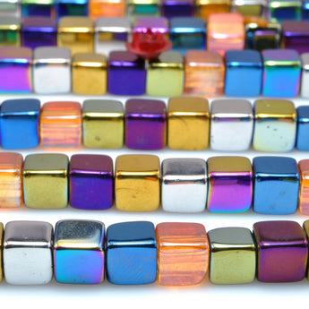 Titanium Rock Crystal rainbow plated smooth square cube beads gemstone wholesale for jewelry making