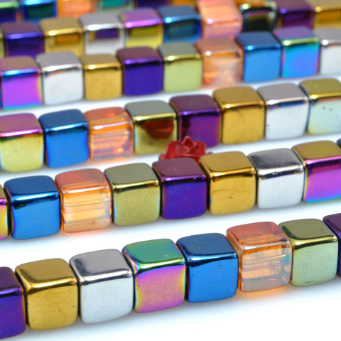 Titanium Rock Crystal rainbow plated smooth square cube beads gemstone wholesale for jewelry making