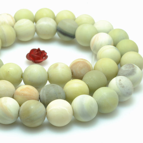 Natural Butter Jade matte round loose beads green gemstone wholesale jewelry making 15"