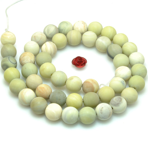 Natural Butter Jade matte round loose beads green gemstone wholesale jewelry making 15"