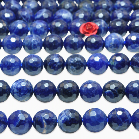 Natural blue sodalite stone faceted round beads wholesale gemstone for jewelry making diy necklace bracelet  diy