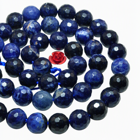 Natural blue sodalite stone faceted round beads wholesale gemstone for jewelry making diy necklace bracelet  diy