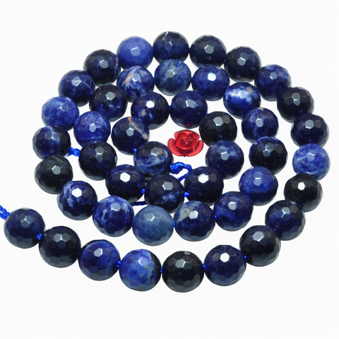 Natural blue sodalite stone faceted round beads wholesale gemstone for jewelry making diy necklace bracelet  diy