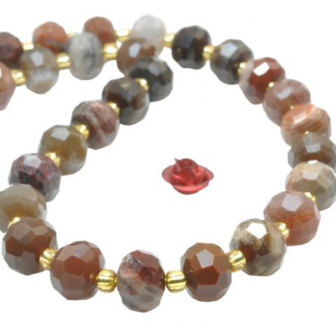 Natural petrified wood gemstone faceted rondelle beads brown stone wholesale for jewelry making bracelet necklace diy