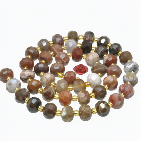 Natural petrified wood gemstone faceted rondelle beads brown stone wholesale for jewelry making bracelet necklace diy
