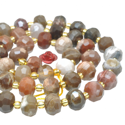Natural petrified wood gemstone faceted rondelle beads brown stone wholesale for jewelry making bracelet necklace diy