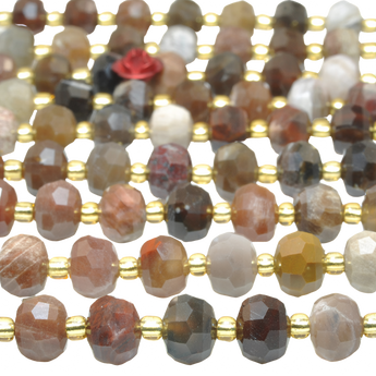 Natural petrified wood gemstone faceted rondelle beads brown stone wholesale for jewelry making bracelet necklace diy