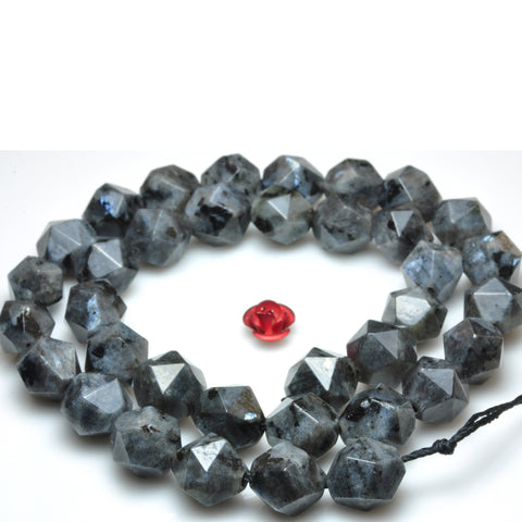 YesBeads Natural Black Labradorite star cut faceted nugget beads larvikite stone gemstone 15"