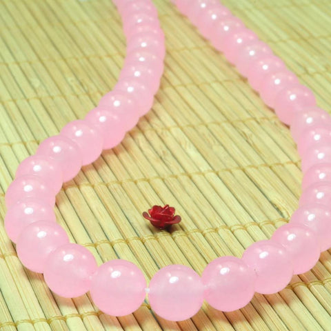 Pink Jade smooth round loose beads wholesale gemstone jewelry making 15"