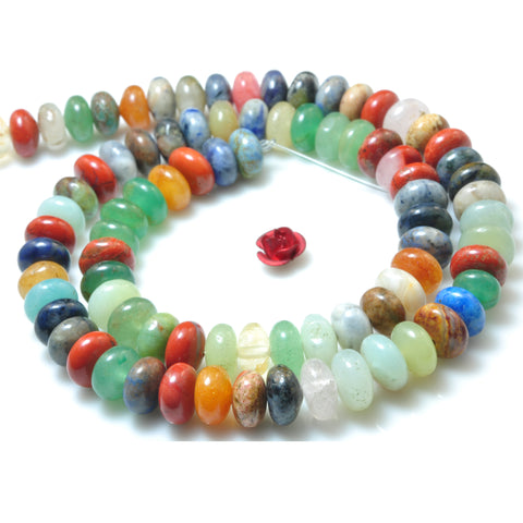 Natural Multi Mix gemstone smooth rondelle beads rainbow stone wholesale jewelry making 15"