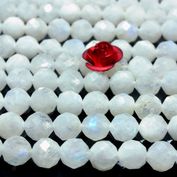 YesBeads Natural Rainbow Moonstone faceted round beads white gemstone wholesale jewelry making 15"