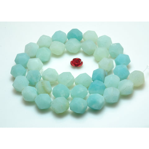 YesBeads Natural Amazonite star cut faceted matte nugget beads green gemstone wholesale 15"