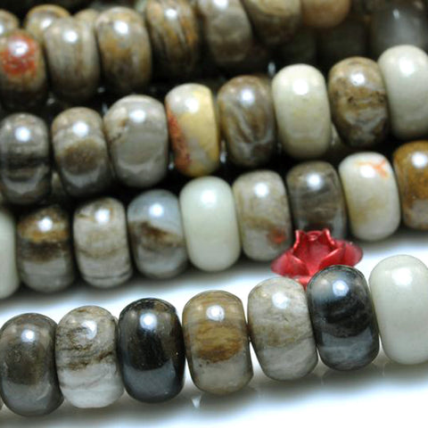 YesBeads Natural Gray Silver Leaf Jasper smooth rondelle beads gemstone 15"