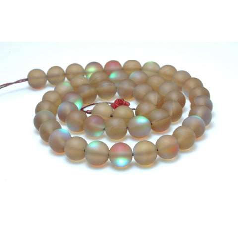 YesBeads Mystic Aura Quartz Crystal brown rainbow matte round loose beads wholesale jewelry 15"