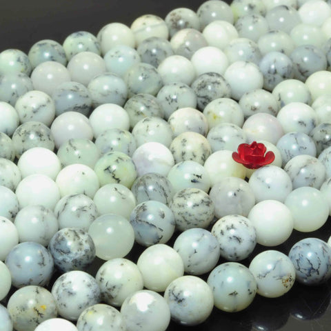 Natural moss opal smooth round loose beads white black gemstone wholesale jewelry makin diy