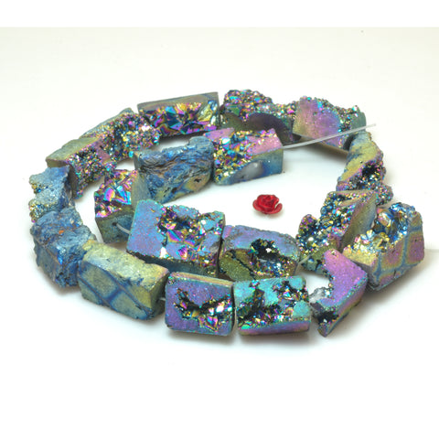 YesBeads Rainbow Druzy Quartz titanium coated raw rough flat back nugget beads gemstone 15.5"