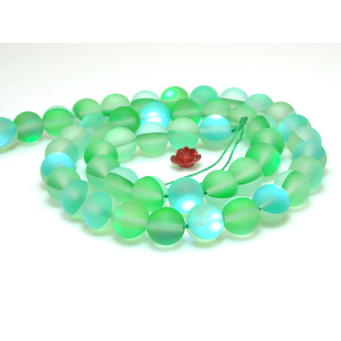 YesBeads Green Mystic Aura Quartz Crystal matte round loose beads wholesale jewelry 15"