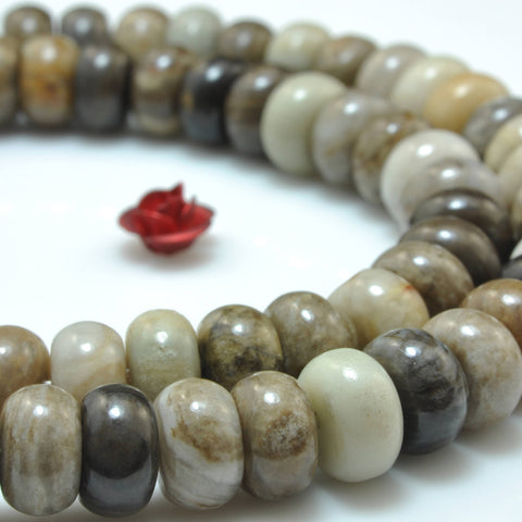 YesBeads Natural Gray Silver Leaf Jasper smooth rondelle beads gemstone 15"