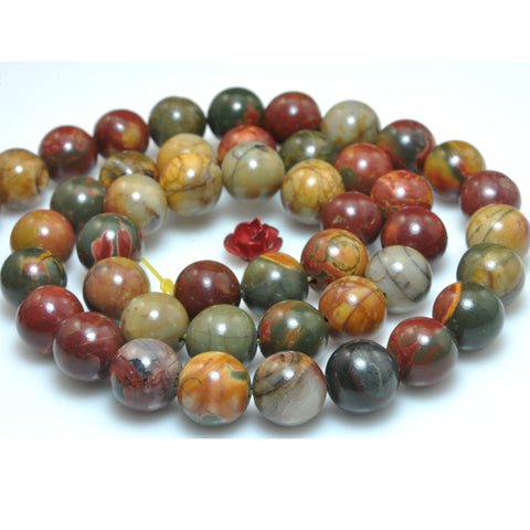YesBeads Natural Red Creek Jasper smooth round beads picasso jasper gemstone wholesale jewelry making 15"