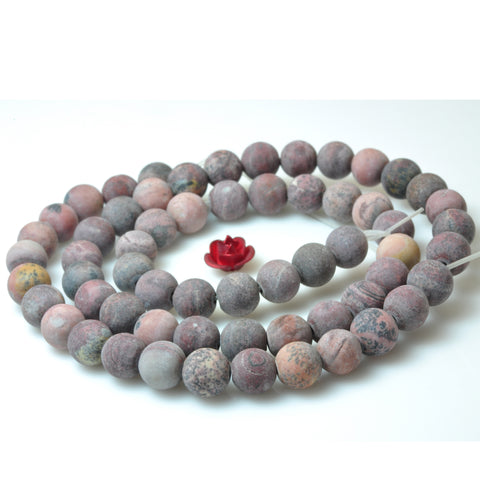 YesBeads Natural red grass flower jasper matte round beads wholesale gemstone jewelry 15"