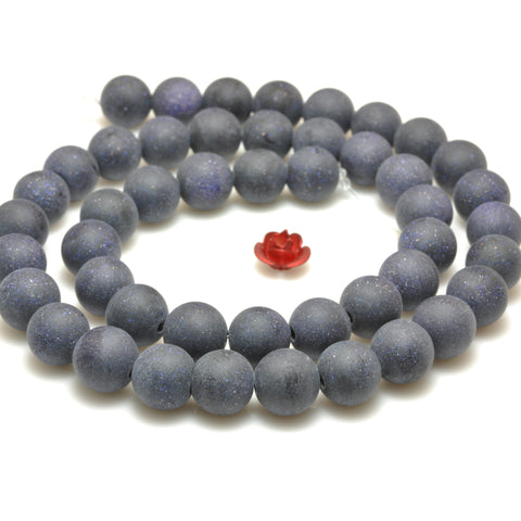 YesBeads Blue Sandstone goldstone matte round loose beads wholesale gemstone jewelry making 15"