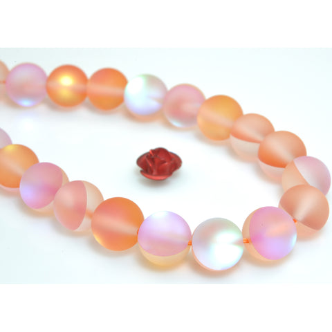 YesBeads Mystic Aura Quartz Crystal orange matte round loose beads wholesale jewelry 15"