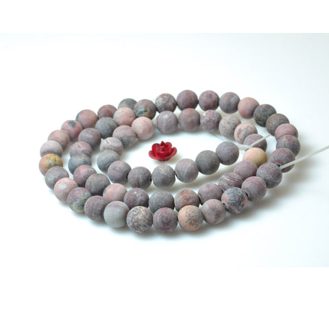 YesBeads Natural red grass flower jasper matte round beads wholesale gemstone jewelry 15"