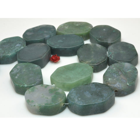 YesBeads Natural Green Moss Agate matte nugget beads gemstone wholesale jewelry making 15"