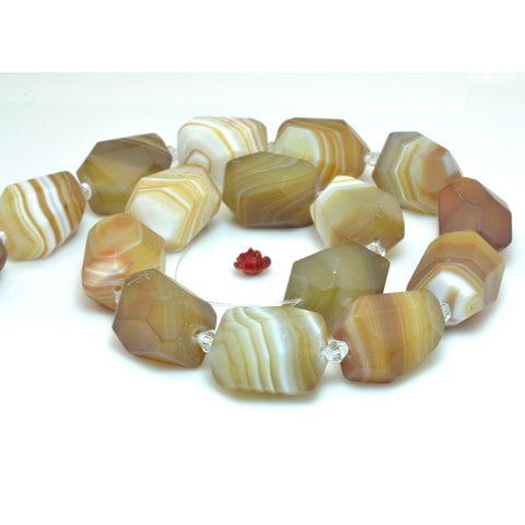 YesBeads Natural Brown Banded Agate faceted nugget drum chunk beads gemstone wholesale jewelry 15"