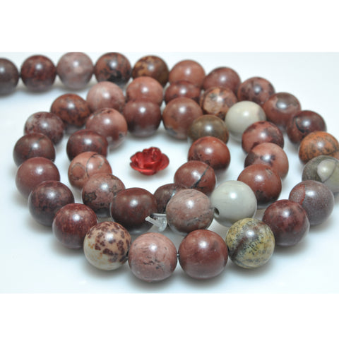 YesBeads Natural Red Grass Flower jasper smooth round beads chohua artistic jasper gemstone wholesale jewelr making 15"