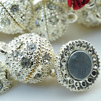 Silver plated rhinestone Magnetic Clasp CZ pave round beads clasps wholesale jewelry findings making