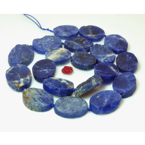 YesBeads Natural Blue Sodalite rough matte oval beads gemstone wholesale jewelry 15.5"