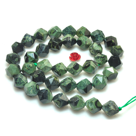 YesBeads natural dark green Kambaba jasper  faceted star cut nugget beads wholesale gemstone 15''