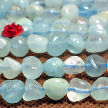 YesBeads Natural Blue Aquamarine gemstone smooth pebble chip beads wholesale 15"