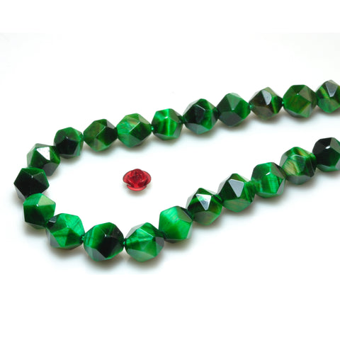 YesBeads Green Tiger Eye star cut faceted nugget beads gemstone wholesale jewelry 15"
