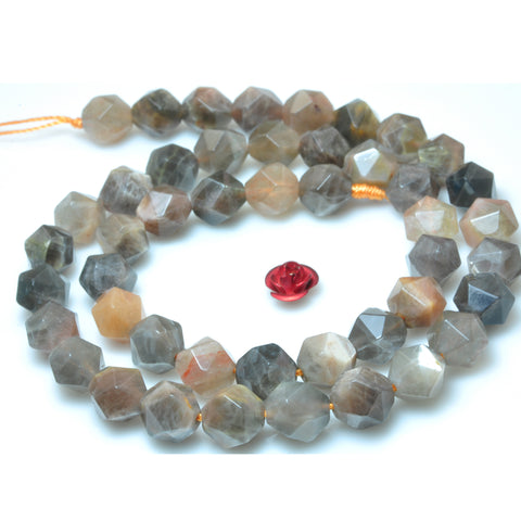 YesBeads Natural Gray Sunstone star cut faceted nugget beads gemstone 6mm-10mm 15"