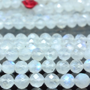 YesBeads Natural Rainbow Moonstone faceted round beads gemstone 2mm3mm4mm 15"