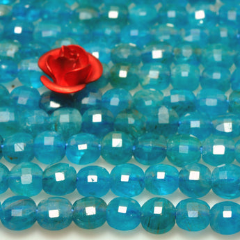 YesBeads natural blue Apatite A grade micro faceted loose coin beads wholesale gemstone jewelry making 4mm 15"