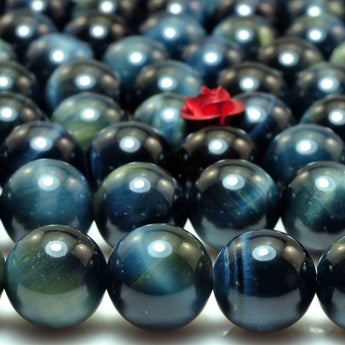 YesBeads Natural blue tiger eye gemstone smooth round loose beads wholesale jewelry making 10mm 15"