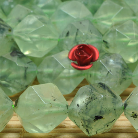 YesBeads Natural Green Prehnite star cut faceted nugget beads gemstone 12mm 15"