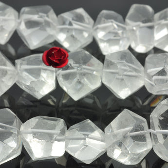 YesBeads Natural Clear Rock Crystal Quartz faceted nugget chunks beads gemstone wholesale jewelry