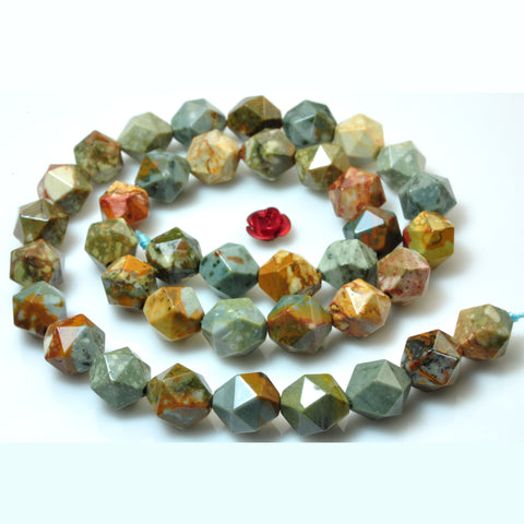 YesBeads Natural America Rocky Butte Jasper Faceted Star Cut nugget beads 15''