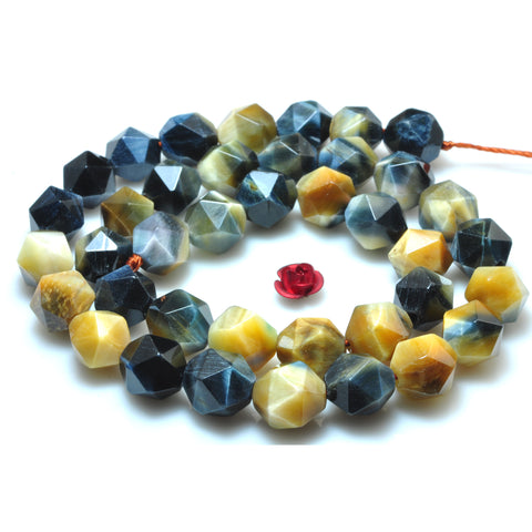 YesBeads Natural Golden Blue Tiger Eye Faceted Star cut nugget beads wholesale gemstone jewelry 15''