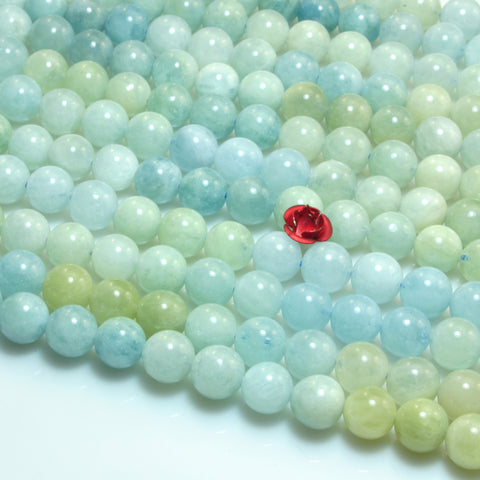 YesBeads Natural Aquamarine gemstone smooth round beads wholesale jewelry supplies 15"