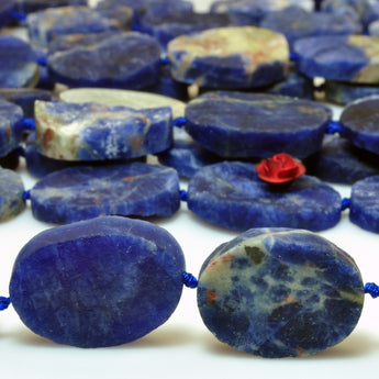 YesBeads Natural Blue Sodalite rough matte oval beads gemstone wholesale jewelry 15.5"