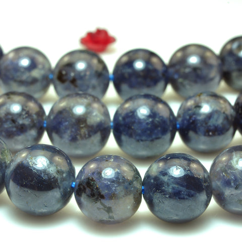 YesBeads Natural Iolite dark blue gemstone smooth round loose beads wholesale 15"