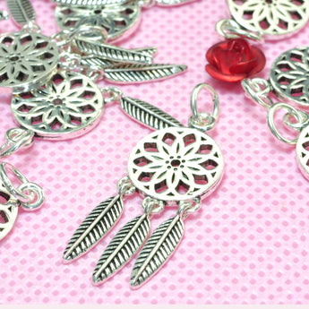 925 Sterling Silver dream catcher charms Thai silver pendant charm for earring necklace jewelry making 11x18mm